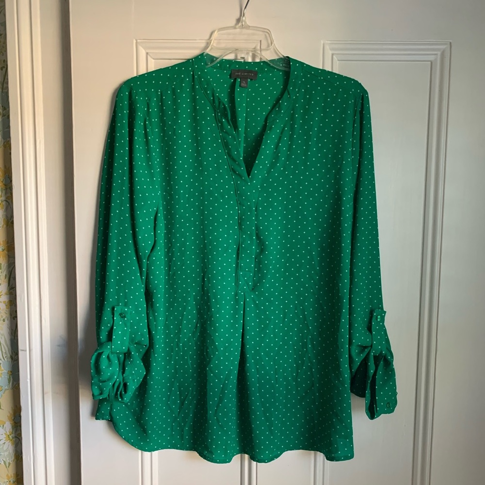 The Limited Women’s Top, sz XL, Kelly Green/white polka dot